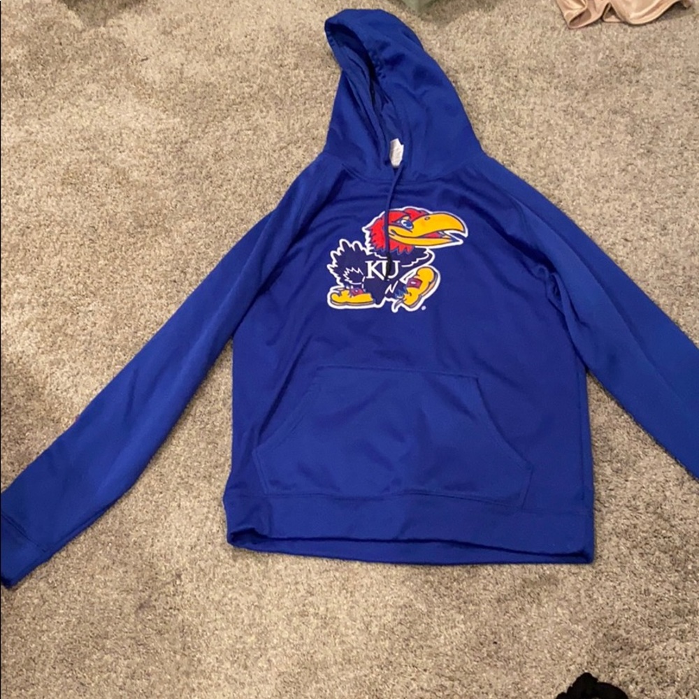 KU Blue Champion sweatshirt with a hood